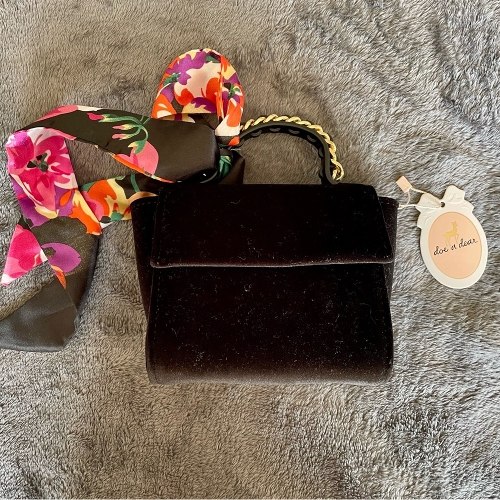 Velvet purse with scarf in black, small, NWT